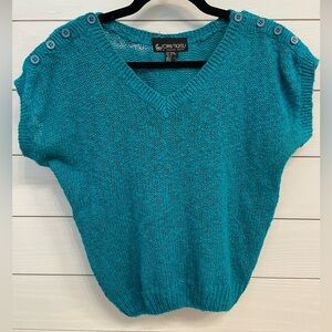 Teal V-Neck Button-Shoulder Knit Top